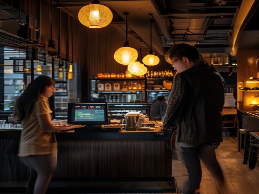 零售门店实景：餐厅吧台的胖宝终端
